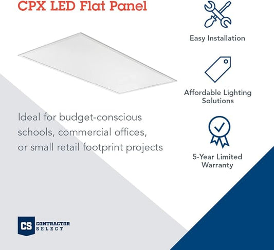 Lithonia Lighting CPX 2x4 LED Flat Panel Light, 2 Ft. x 4 Ft. LED Light Panel, Ceiling Lighting Fixture, 4000/5000/6000 Adjustable Lumens, 3500K/4000K/5000K CCT, Smooth Satin Lens, White (2-Pack)
