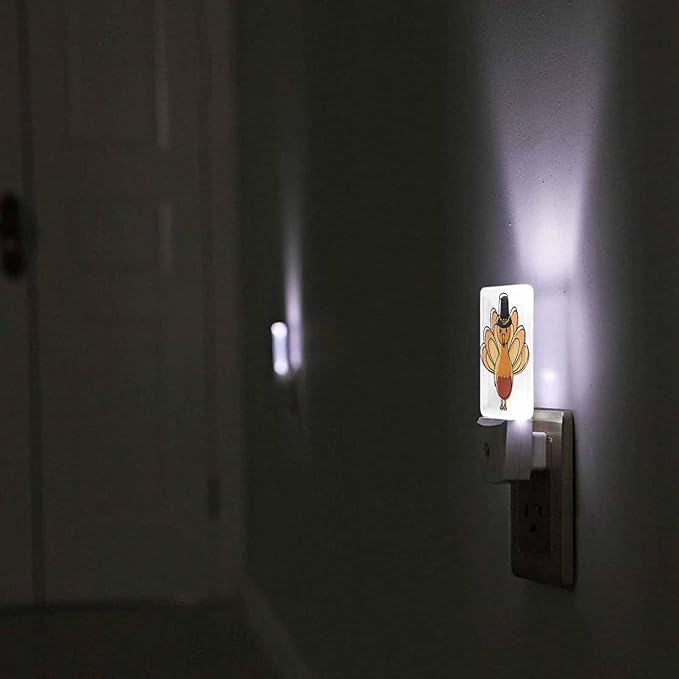 LED Night Light Plug into Wall with Dusk to Dawn Light Sensor White Energy Efficient Thanksgiving Holiday Cartoon Turkey Nightlight for Bedroom Bathroom Hallway Living Room Kitchen