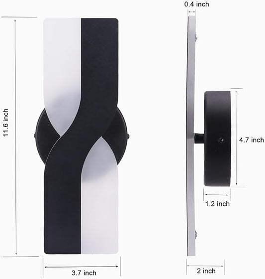 Kawell 12W Minimalist LED Wall Light 1%-100% Dimming Modern Sconce Hardwired Indoor Lamp Square for Bedside Hallway Study Kitchen, Black 6000K