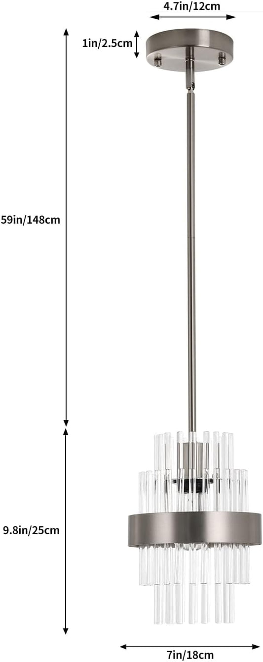 Pendant Light Fixtures, 7inch Modern Glass Pendant Lighting, Brushed Nickel Kitchen Island Pendant Lights, Height Adjustable Pendant Lighting (Brushed Nickel, 1 Pack)