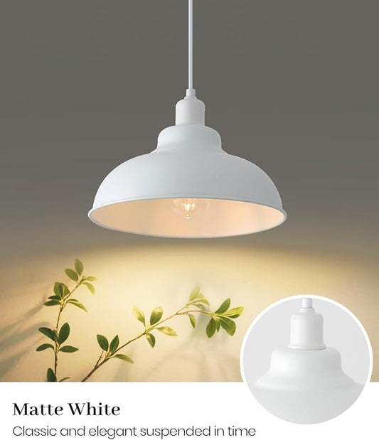 White Pendant Light, Farmhouse Pendant Lights Kitchen Island 2 Pack, 11.4in Modern Pendant Light Fixture, Adjustable Height, Pendant Lighting for Dining Room, Living Room, Hallway