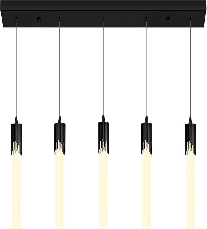 Flashing God 5-Lights Rectangular Pendant Lights for Kitchen Island Black Linear Crystal Chandelier Modern Chandeliers for Kitchen Island Dining Room