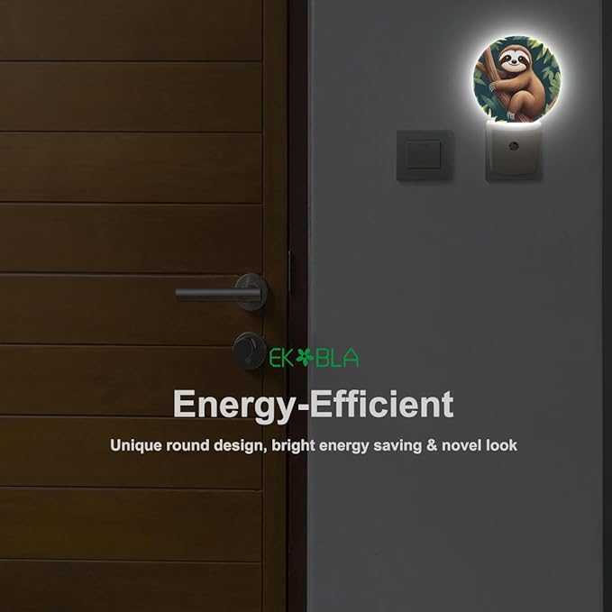 EKOBLA Sloth Plug-in Night Light, Adorable Jungle Animal LED Nightlight with Auto Sensor for Bedroom, Bathroom & Kitchen