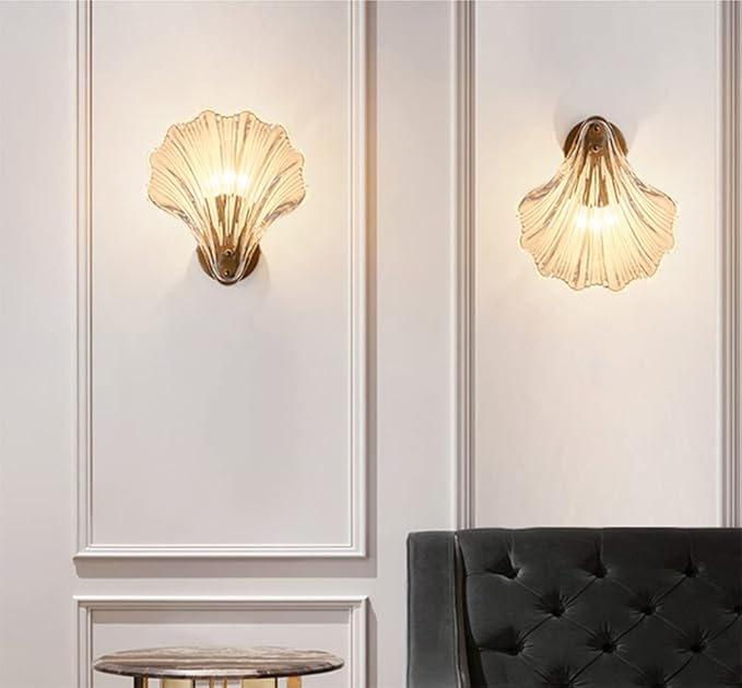 LITFAD Single-Bulb Sleeping Room Sconce Light Contemporary Scallop Shade Glass Wall Mount Lighting Creative LED Wall Lamp Bedside Lamp for Bedroom Hotel Restaurant Corridor, Gold