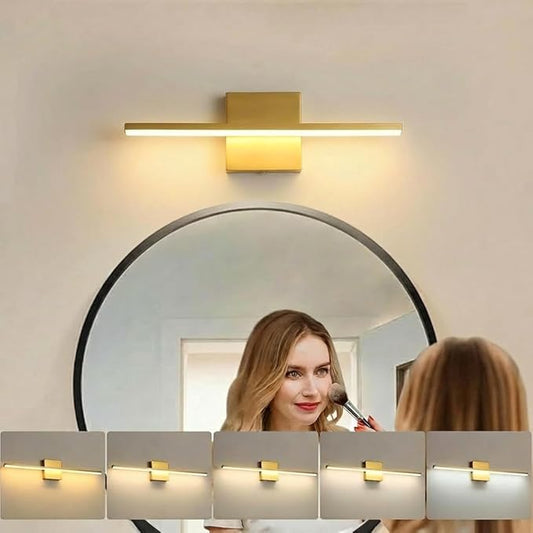 Brushed Gold Vanity Light 16 Inch Modern Bathroom Light Fixtures 14W Wall Vanity Lamp Over Mirror, Dimmable 5CCT LED Wall Sconce for Bedroom Cabinets UL Certificated