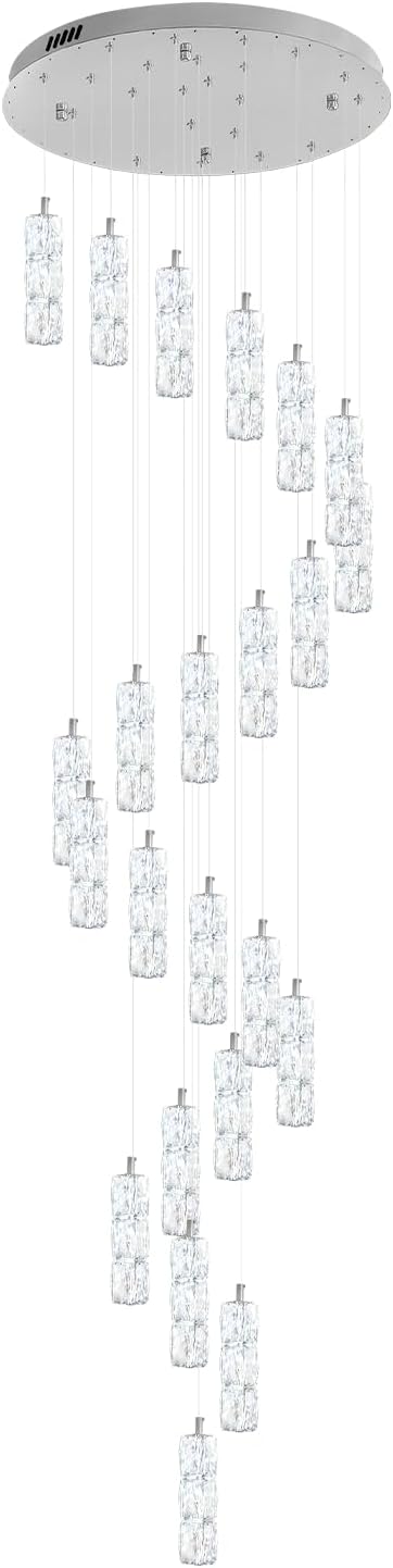 ykolupty H150in Modern Crystal Chandelier LED Dimmable Stairwell Chandelier High Ceiling Pendant Light for Stairs Entryway Living Room