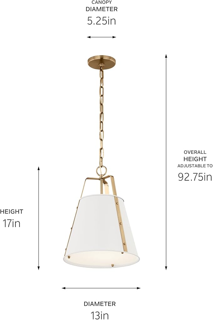 Kichler Etcher 1-Light Pendant Light Fixture, Kitchen Island Hanging Light with Etched Painted White Glass Diffuser in White and Champagne Bronze for Dining Room (17" x 13"), 52710WH