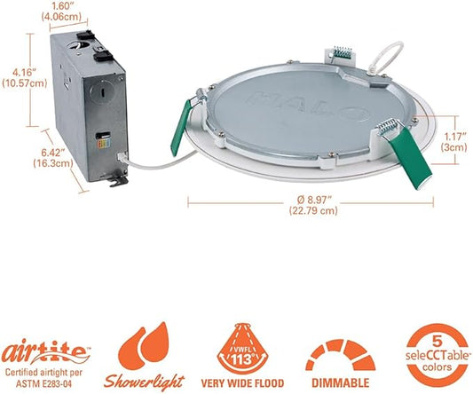 HALO HLB Recessed Lighting 8 Inch LED Ceiling Light, Thin Canless, Dimmable w/Selectable Color Temperatures