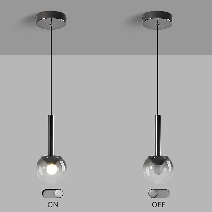 Globe Pendant Lighs for Kitchen Island,Modern LED Black Hanging Light Fixture with Gradient Smoke Glass Globe Glass Adjustable Ceiling Lights for Restaurant bar Sink Bathroom Entryway (3-Pack)