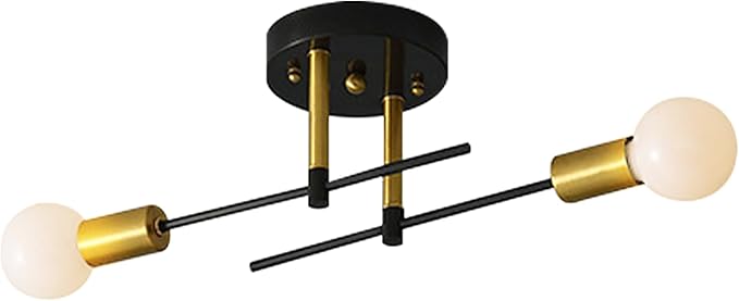 Modern Sputnik Chandelier 2-Light Adjustable Ceiling Light Fixture Black Semi Flush Mount Ceiling Lamp with E26 Base Industrial Ceiling Light for Dining Room Bedroom Foyer Hallway Living Room