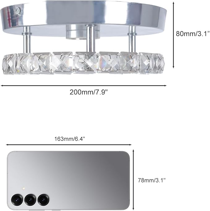 Modern Mini Led Chandelier Semi Flush Mount Crystal Lighting Ceiling Crystal Lamp for Bedrooms Dinning Rooms Hallway(Round White)