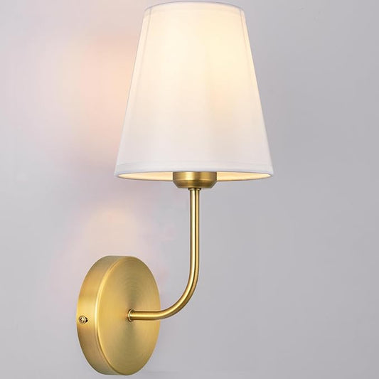 Antique Brass Hardwired Wall Sconce Set of 2 - Gold Finish with White Fabric Shades,Bedroom Lighting, Living Room, Farmhouse, Fireplace, Hallway, Bedside Lamp,Bathroom Wall Lights