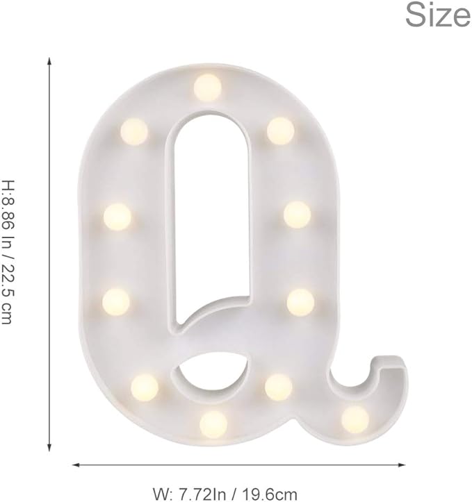 ODISTAR LED Light Up Marquee Letters, Battery Powered Sign Letter 26 Alphabet with Lights for Wedding Engagement Birthday Party Table Decoration bar Christmas Night Home,9’’, White (Q)