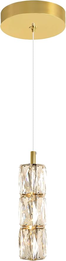 ykolupty Pendant Lights Kitchen Island Single Head Gold Crystal Island Lights Dining Foyer Entrance Modern Chandeliers LED Dimmable 2700-6000K