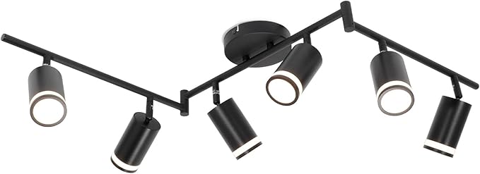 Ketom 6-Light Track Lighting Fixtures Ceiling, GU10 Black Led Ceiling Spotlight, Modern Track Light Kit for Kitchen Bedroom Living Room
