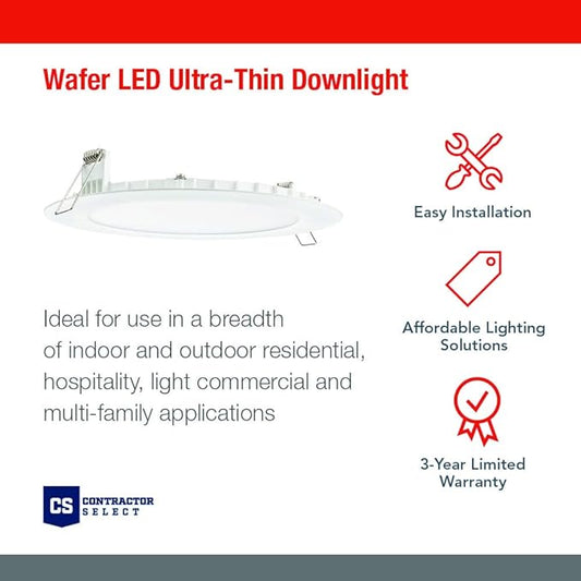 Juno LED Recessed Lights 4 Inch Round Wafer Downlight, 5-in-1 Switchable White Color Temperature, 120 Volts, 4-Inch Ultra-Thin Flat Trim, Matte Black (WF4 SWW5 90CRI MB M6)
