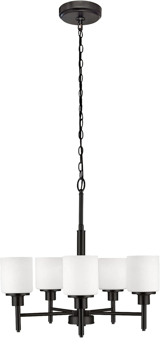 Design House 556639-BLK Aubrey Transitional 5-Light Indoor Chandelier Dimmable Frosted Glass for Entryway Dining Room Foyer, Matte Black