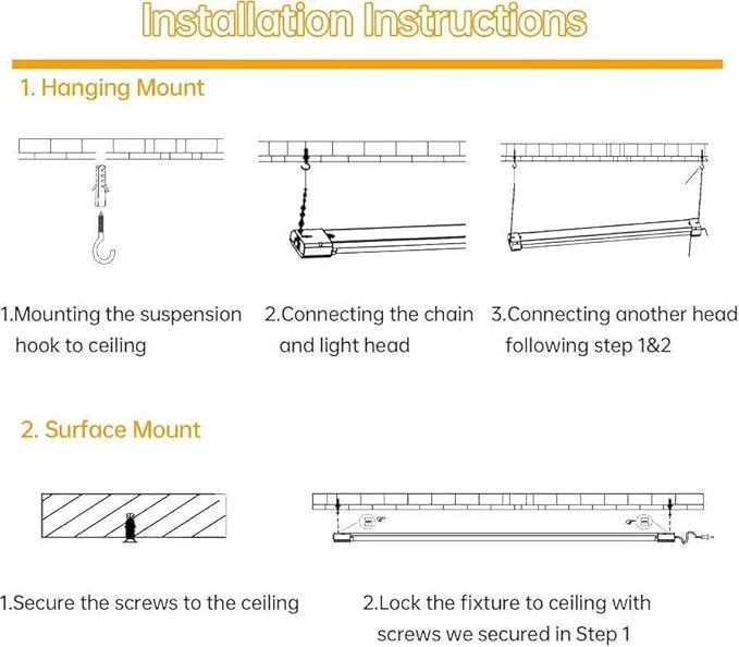 4FT Linkable 60W LED Shop Lights Warm White 3000K 4000K 6000K 6000LM for Garages Shop, Linear Work Light Fixture Hanging or FlushMount with Plug, ETL 2 Pack