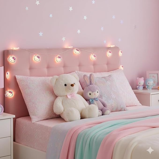 Silver Buffalo Hello Kitty Face with Pink Bow 20ct Decorative String Lights, 7 Feet Long, Battery Powered (Batteries Not Included), Pink LED, Indoor Use Only