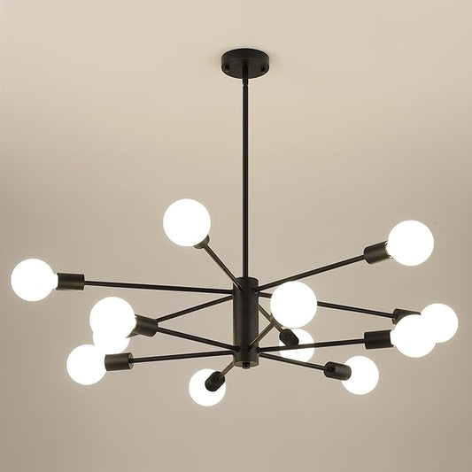 AMZASA Black Sputnik Chandeliers, 12 Light Modern Farmhouse Mid Century Pendant Light, Chandeliers for Dining Room Living Room Kitchen Island Entryway Foyer, UL Listed