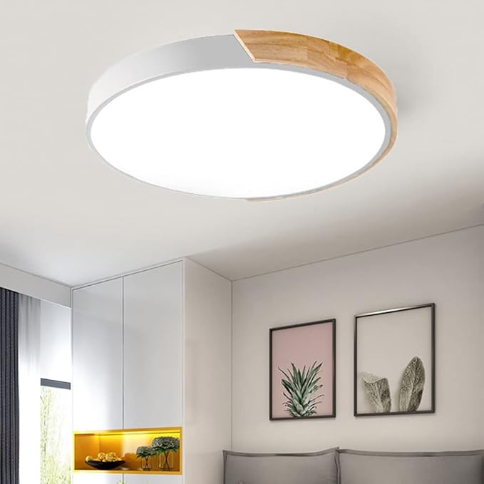 LED Ceiling Light Fixture,20 Inch Modern Wood Recessed Ceiling Lights, Dimmable Light,White 36W Close to Ceiling Lighting Flush Mount Living Room Bedroom,3000K-6000K