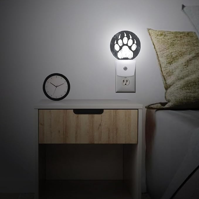 Animal Bear Paw Print Night Light Auto Sensor Led Dusk to Dawn Lamp Home Decor for Men Women