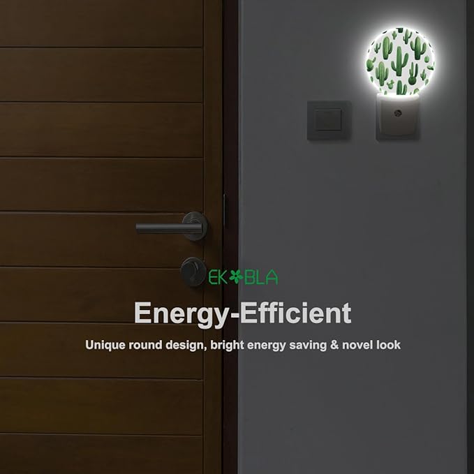 EKOBLA Cactus Plug-in Night Light, Green Cactus with “Stuck On You” Quote LED Nightlight with Auto Sensor for Home Decor
