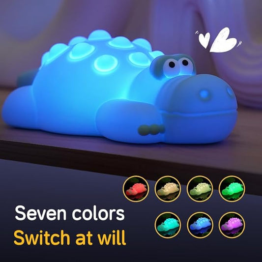 Night Light for Kids, Cute Silicone Nursery Crocodile Lamp with White Noise, NightLight for Baby and Toddler,Squishy Kawaii Bedside Lamp for Kids Room