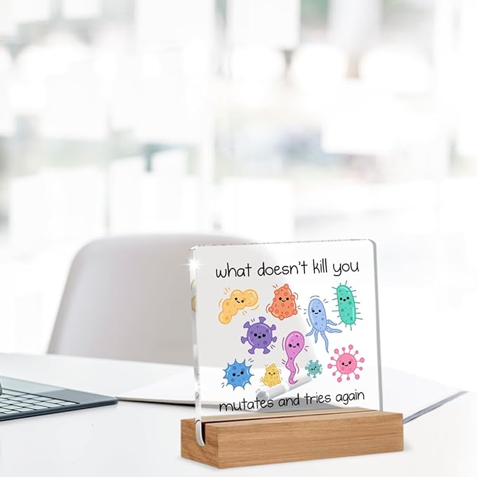 Biology Microbiology Gifts for Women Men Science Teacher Scientist, Microbiology Motivational Quote Sign, Science Gifts Acrylic Plaque Table Sign Office Desk Decor 4 × 4 Inch