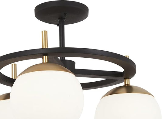 GEORGE KOVACS P1357-618 Alluria Semi-Flush, 3-Light, 225 Total Watts, 12.5-in H x 18-in W, Weathered Black with Autumn Gold