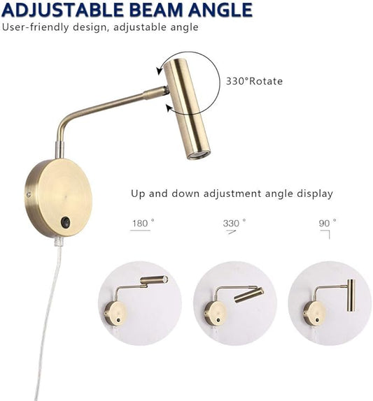 Joossnwell Wall Lamps That Plug in, Bronze Metal Industrial Wall Spotlight with Switch on Off for Home Bedside Lighting Fixtures Warm White 3000K 1 Pack