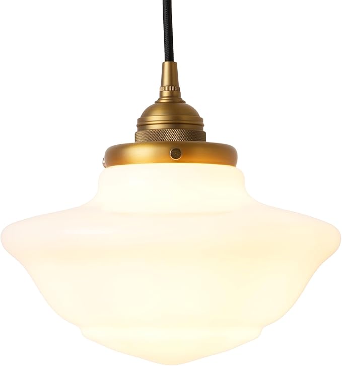 Modern Schoolhouse Ceiling Pendant Light with Milk White Glass Lampshade, Vintage Globe Hanging Ceiling Fixture Lamp for Kitchen Island Dining Room Hallway