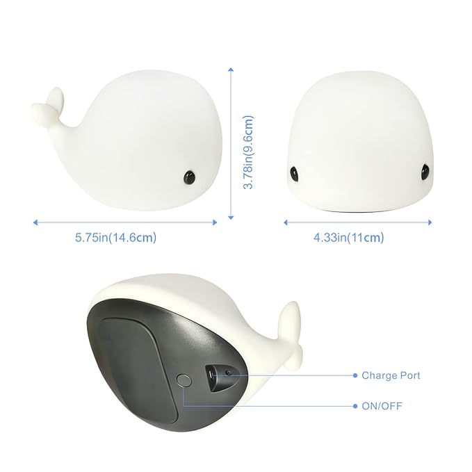 Night Light for Kids, Cute Silicone Nursery Dolphin Lamp for Baby and Toddler, Animal NightLight for Bedroom, Squishy Night Lamp for Kids Room (Dolphin)