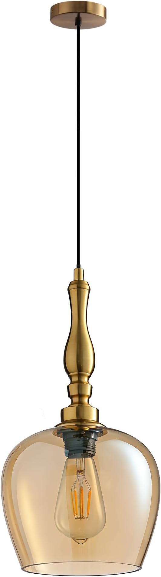 Modern Pendant Light Kitchen Island, Boho Chandelier, 7.87" Bell Shape Hanging Lamp Ceiling Lighting Fixture with Glass Lampshade (Amber)