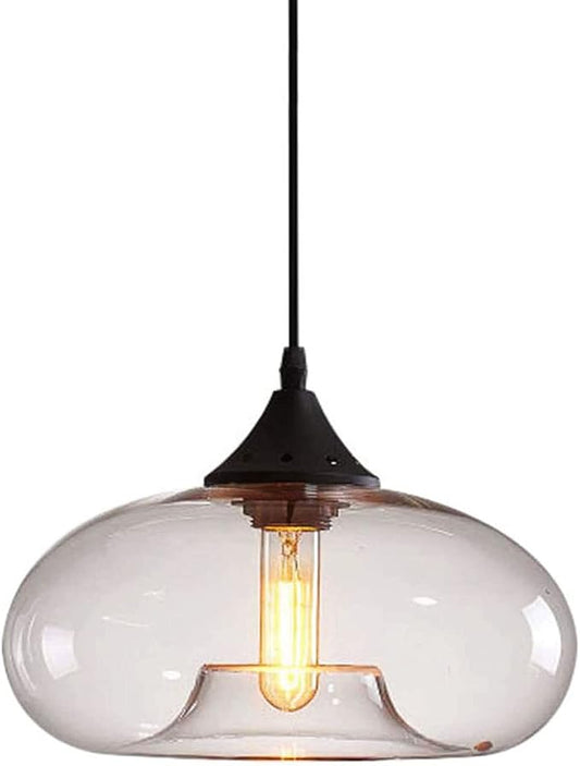 11" Industrial Vintage Colorful Glass Pendant Lighting 1-Light Farmhouse Loft Bar Ceiling Hanging Lamp Kitchen Island Dining Room Bedroom Chandelier (Clear)