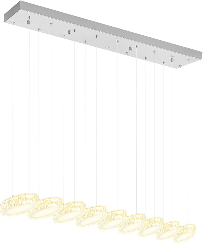 Rectangular Crystal Chandelier for Dining Room Pendant Chandelier for Kitchen Modern Linear Crystal Chandeliers Over Table Silver 9 Lights