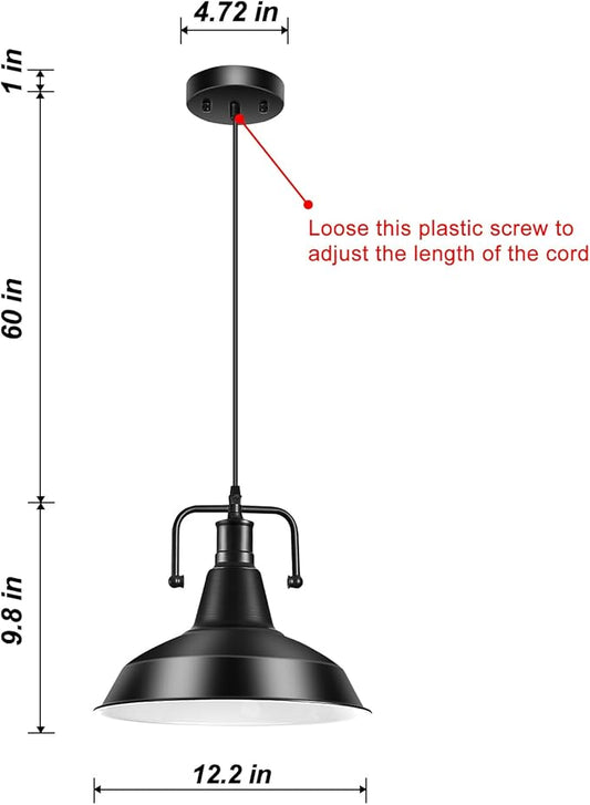 2PCS Farmhouse Pendant Light for Kitchen Island, Black Pendant Lights Fixtures with Metal Shade, Industrial Barn Hanging Lights for Hallway, Kitchen, Sink, Dining Room, Living Room(Bulb not Included)