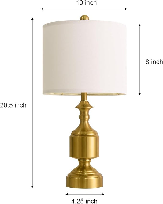 BOBOMOMO Gold Table Lamps Set of 2-20.5" Modern Metal Bedside Lamps for Nightstand, Mid-Century Night Stand Lamps with Linen Shade, Small Lamps for Bedroom Side Table & Home Office
