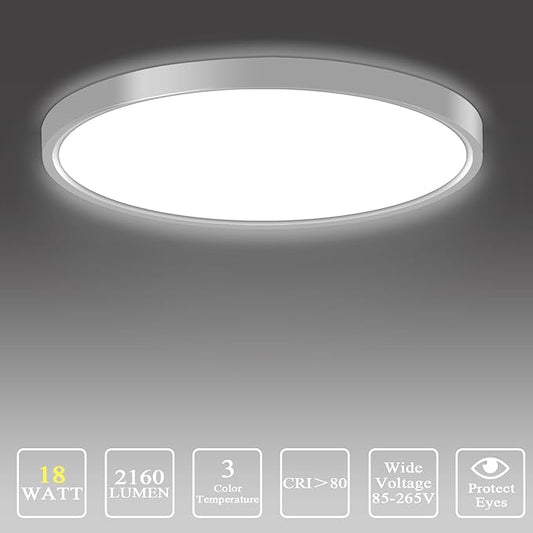 Ceiling Light 9 Inches, 3 Color Temperatures Switchable 18W Round White Shell LED Ceiling Mount Light for Bedroom, Kitchen, Living Room, Dining Room -3000K/4500K/6500K