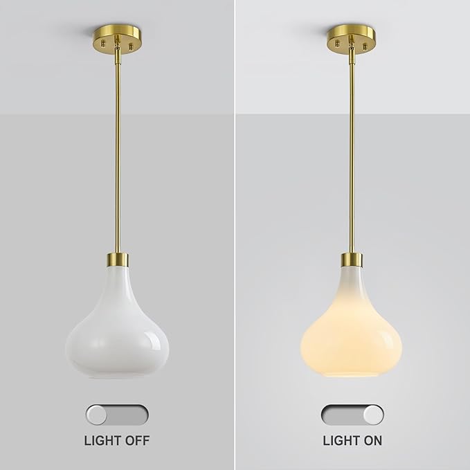 Modern Glass Pendant Light 9.44 in MilkyLuster Glass Shade Gold Farmhouse Island Pendant Lights for Kitchen Pendant Lighting Over Sink Bedroom Dining Room