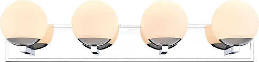 Chrome Bathroom Vanity Light Fixtures, 4-Light Globe Bathroom Vanity Light Fixtures Over Mirror, Modern Wall Lights for Living Room, Long Backplate, Standard E26 Base, Chrome