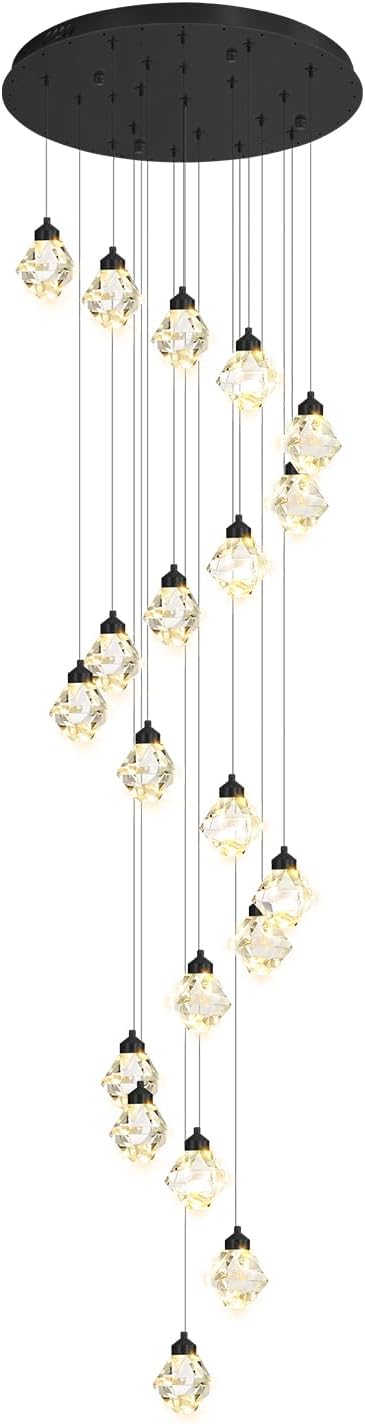 H142 Large Modern Black Crystal Chandelier, 26-Light High Ceiling Pendant Light Fixture for Staircase, Living Room, Foyer, Entryway