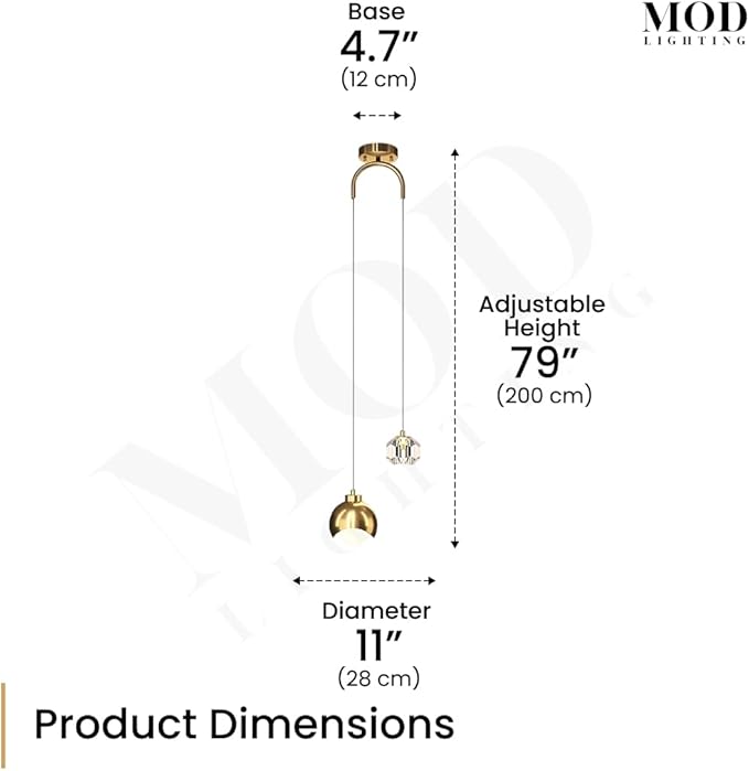 MOD LIGHTING Diana | Modern Gold Pendant Light Fixtures, Hanging Lights for Kitchen Island, Bedroom Lighting for Tracking, Dimmable LED Bulbs, 1-Pack (Gold & Crystal | 79" | Warm White)