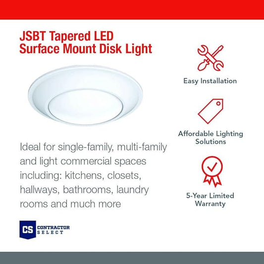 Juno SlimBasics 6 Inch LED Ceiling Light, LED Surface Mount Downlight for Shower Light or Closet Lighting, 3000K Neutral White, Tapered Trim, Wet Rated, Matte White (JSBT 6IN 30K 90CRI MW WL M6)