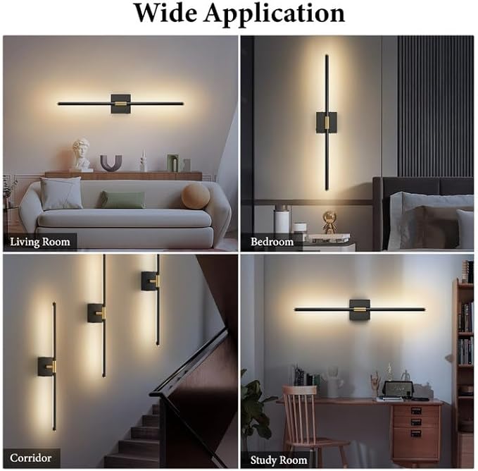 SAIMAND Wireless Sconces Set of 2 Battery Operated,8000mAh USB Rechargeable Wall Light with Remote Control,3000K-6000K LED Dimmable Wall Lamp for Living Room, Hallway, Bedroom (Black+Gold)