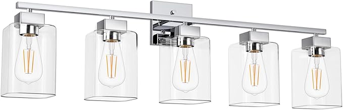 5 Light Bathroom Vanity Light - Chrome Bathroom Light Fixtures Square Design & UL Certification, 31 Inch Bath Room Light Fixtures Over Mirror for Living Room & Bedroom & Restroom