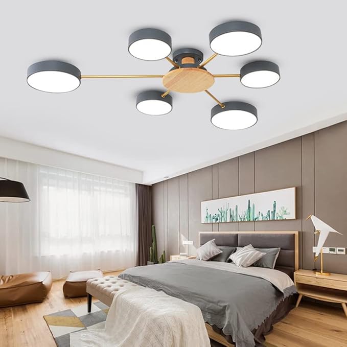 6-Lights LED Ceiling Lighting 41 Inch Modern Ceiling Lights Flush Mount Recessed Lighting Ceiling Light 48W Dimmable Living Room Bedroom Kitchen, 3000K-6000K Grey