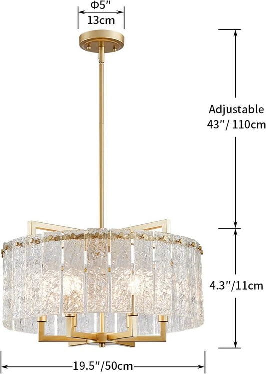 Shrine Lighting Crystal Chandeliers, Modern Luxury Style, Perfect Pendant Light Fixture for Living Space, D20'' × H4'', Adjustable 43'', 6 x E12 Sockets, Glass Shade & Brass Finish Frame