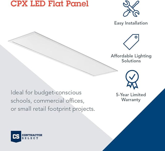 Lithonia Lighting CPX 1x4 LED Flat Panel Light, 1 Ft. x 4 Ft. LED Light Panel, Ceiling Lighting Fixture, 2500/3200/4000 Adjustable Lumens, 3500K/4000K/5000K Switchable CCT, Smooth Satin Lens (4-Pack)
