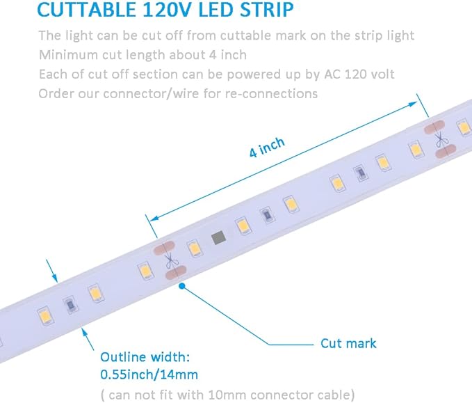 120V Dimmable LED Strip Light, Waterproof IP65, No Need Transformer, Warm White 2800K 110V LED Rope Light, 16.4ft LED Tape Light 115V Under-Cabinet Light Flexible, Dimming by Wall Dimmer Switch